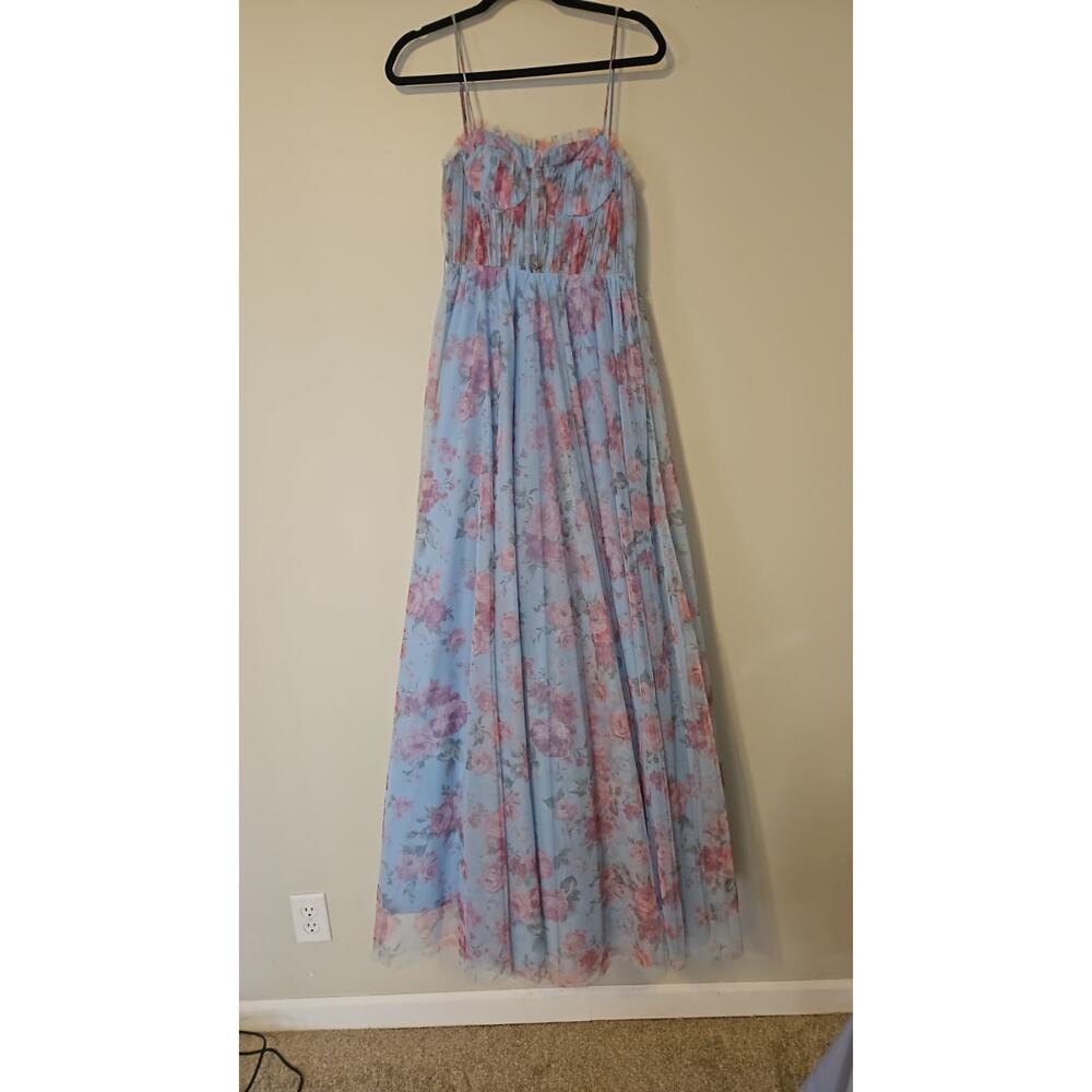 City Studios Floral-Print Bustier Gown in Sky Rose - Picture 2 of 7
